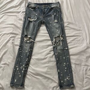 Mnml Jeans Mens 36x34 Blue Cotton Stretch Bleach Denim Distressed Ankle Zip